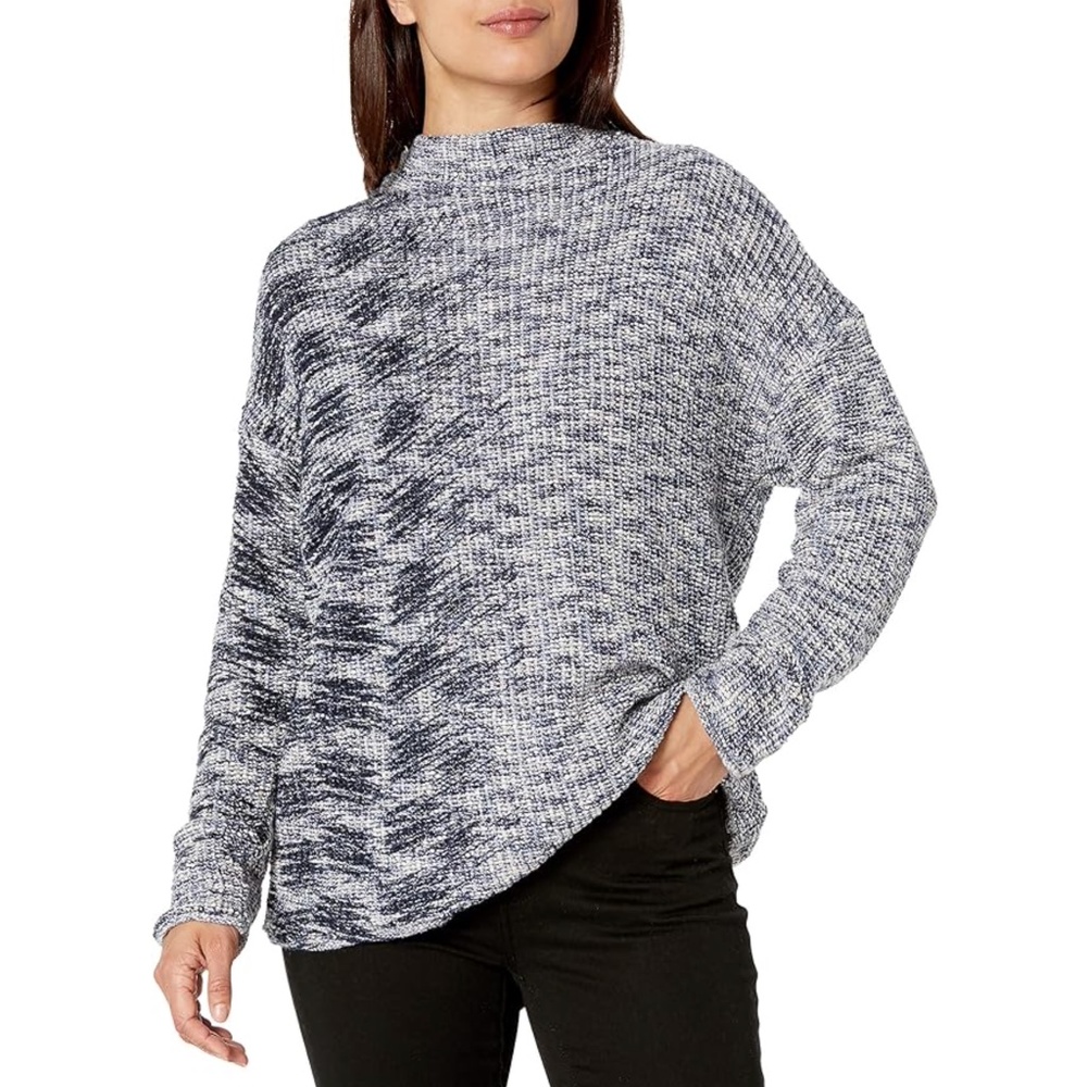 NIC+ZOE Womens Coming Along Top Sweater in Indigo Mix Size XS Mock Neck …